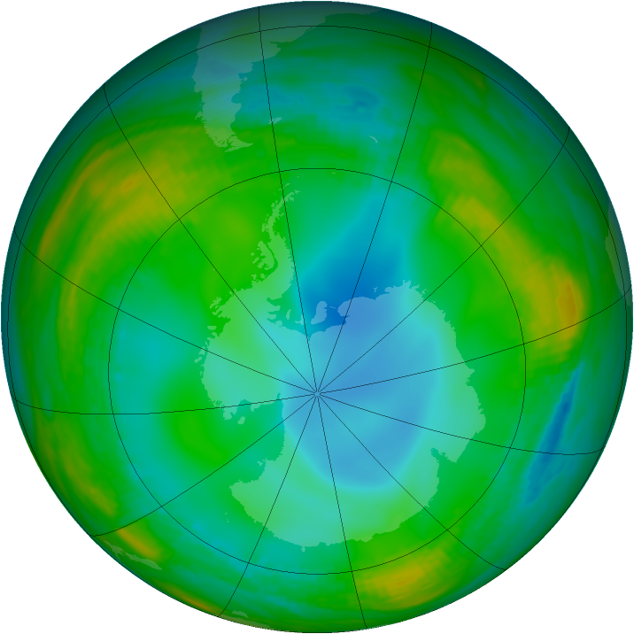 Antarctic ozone map for 11 July 1989